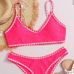 Hot pink Contrast Binding Bikini Swimsuit size small